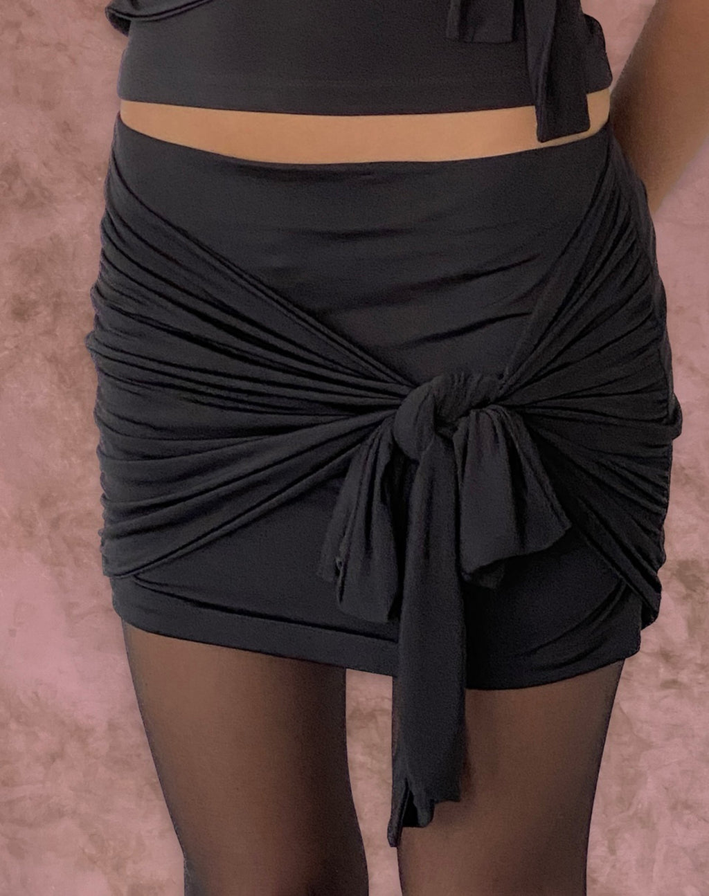 Kass Bow Detail Mini Skirt in Slinky Black