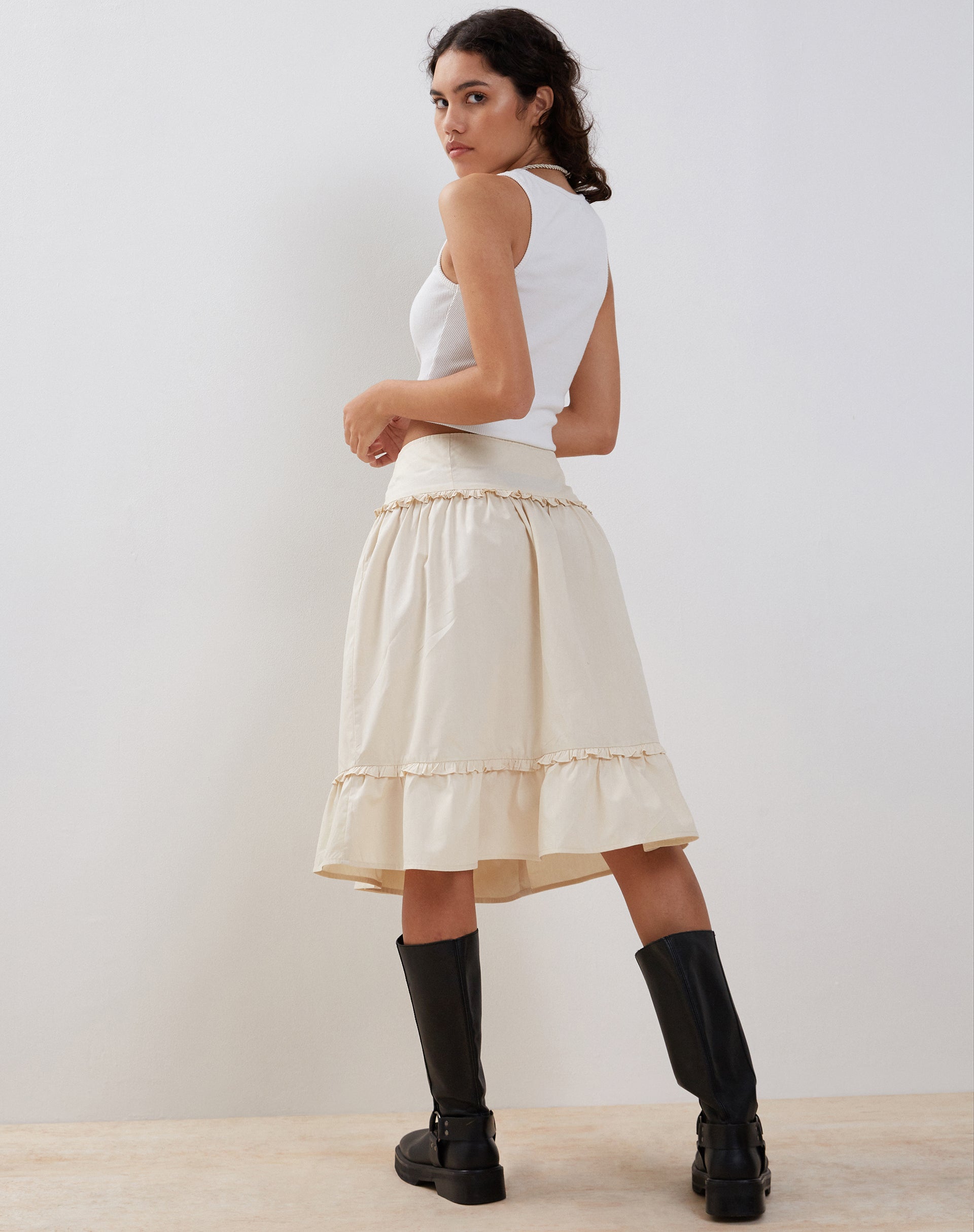 Ivory Ruffle Midi Wrap Skirt | Kasya – motelrocks-com-us