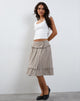 Image of Kasya Frill Hem Wrap Midi Skirt in Taupe Check