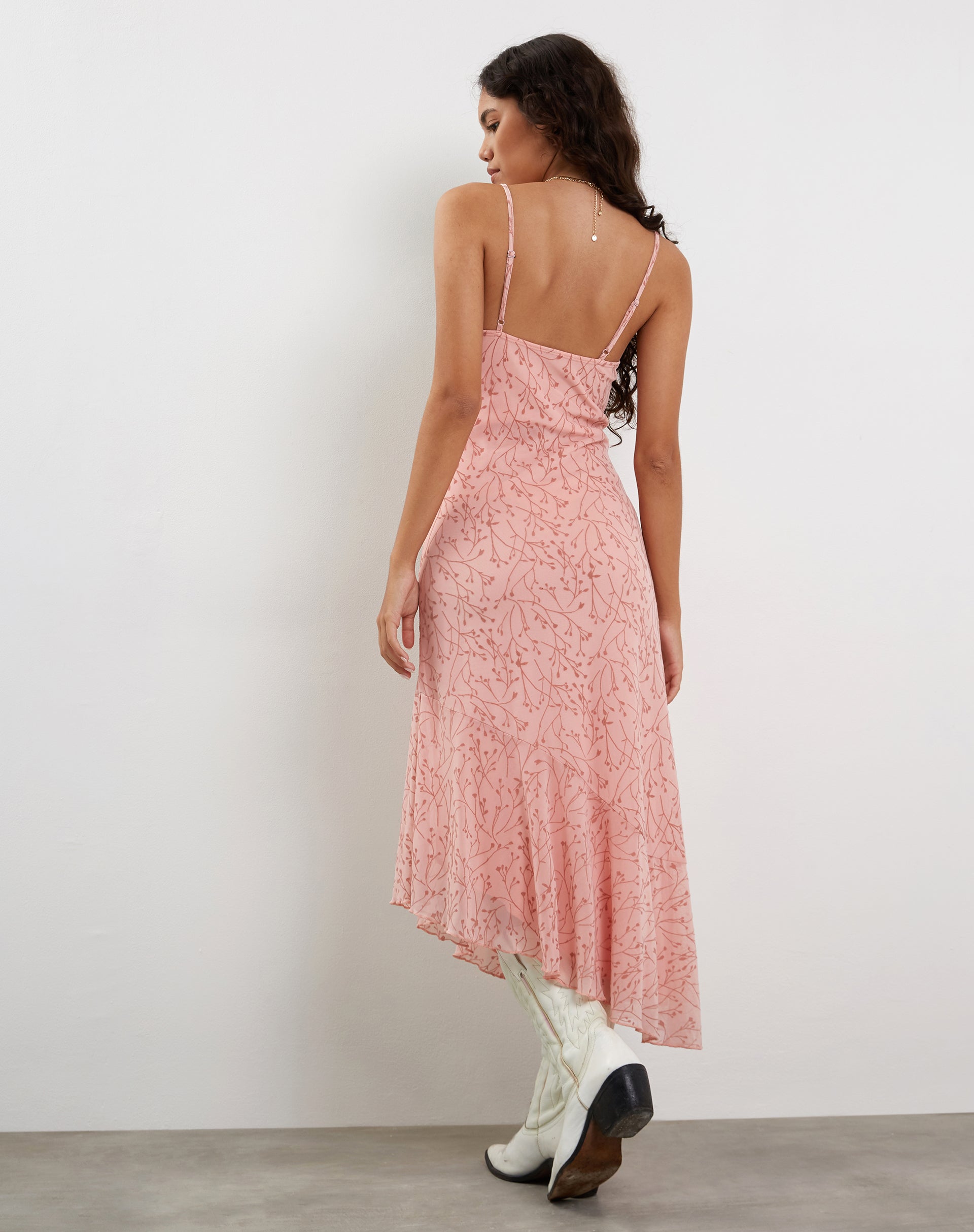 pink floral asymmetrical dress Pink Floral Ruffle Tiered Maxi Dress