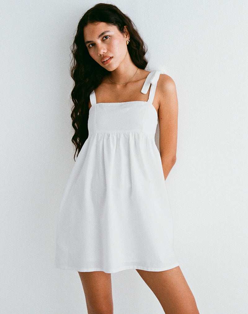 Image of Kayla Neck Mini Dress in Linen Ivory