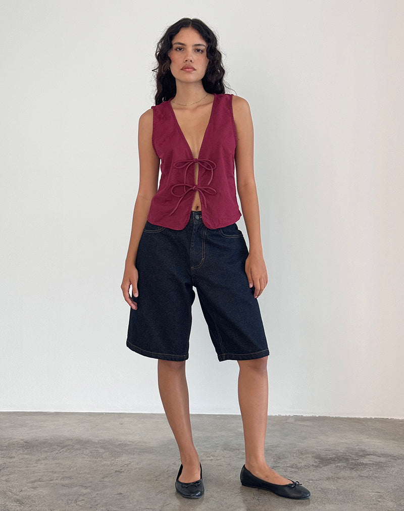 Image of Kayve Tie Front Top in Burgundy