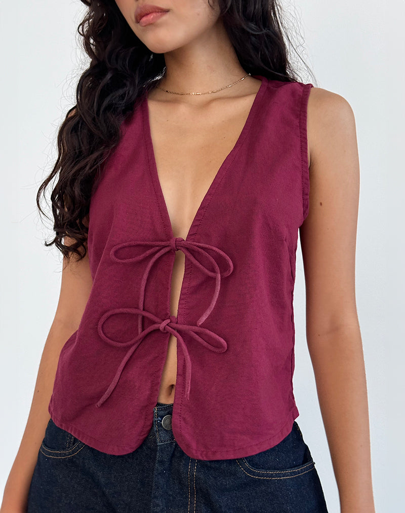 Kayve Tie Front Top in Burgundy