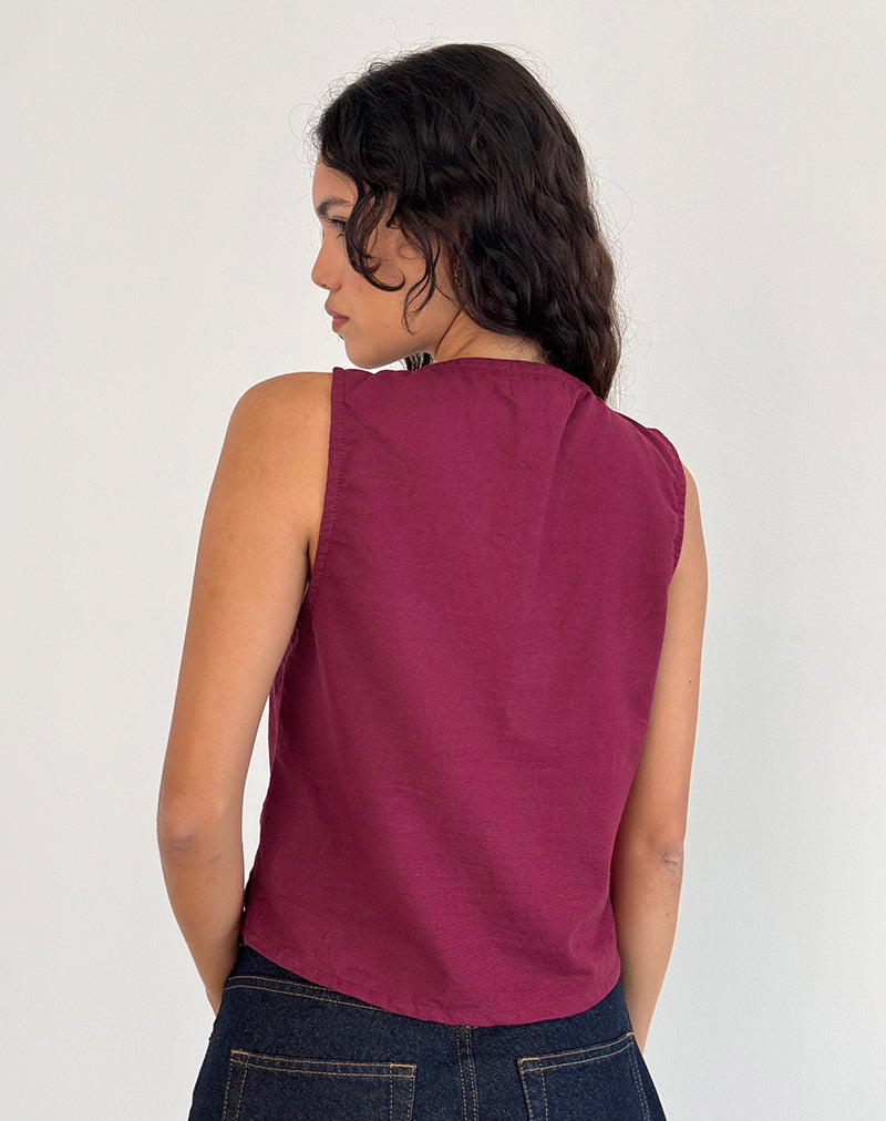 Image of Kayve Tie Front Top in Burgundy