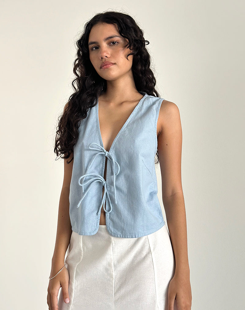 Image of Kayve Tie Front Top in Nantucket Blue