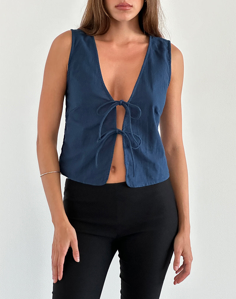 Navy Tie Front Top | Kayve – motelrocks-com-us