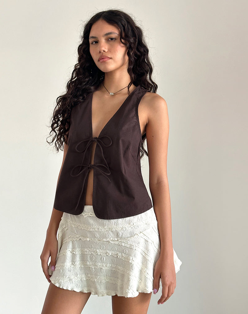 Image of Kayve Tie Front Top in Poplin Deep Mahogany