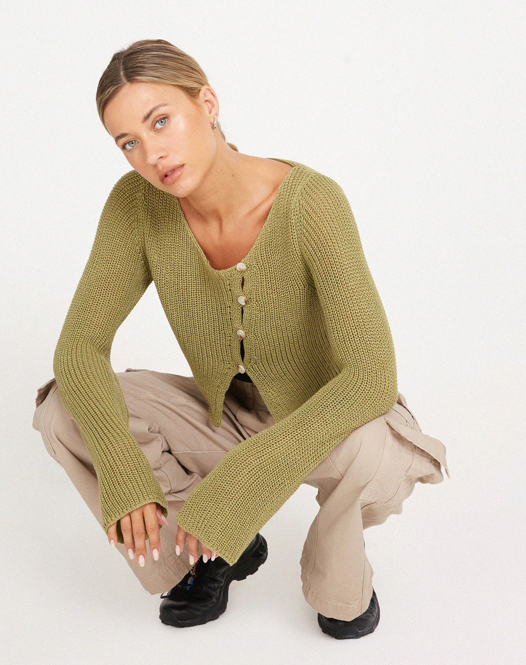 Kazayo Long sleeve Knit Top in Desert Sage