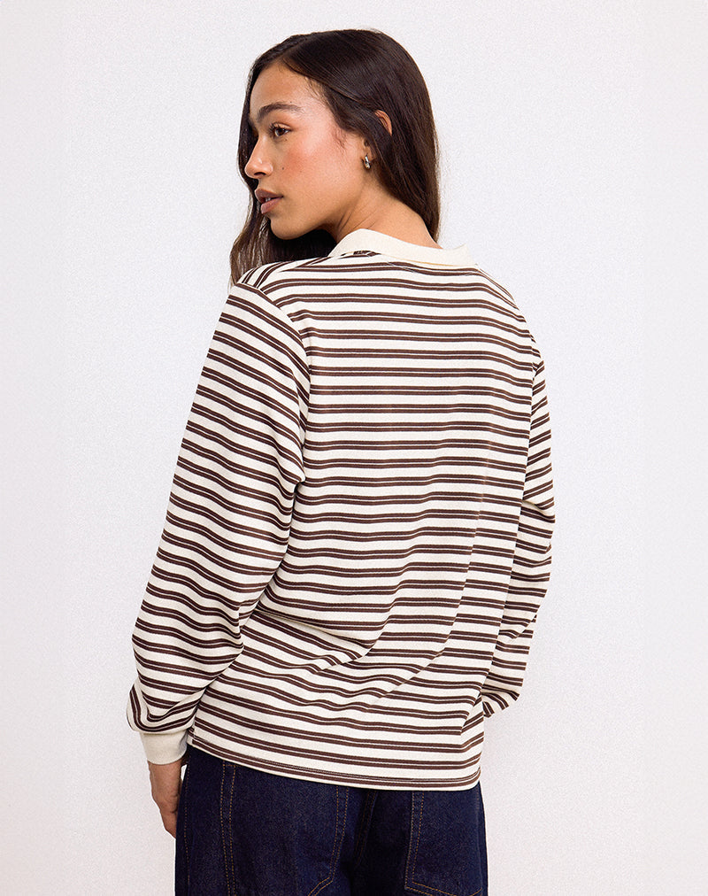 Image of Kemillau Baggy Shirt in Brown with White Stripes