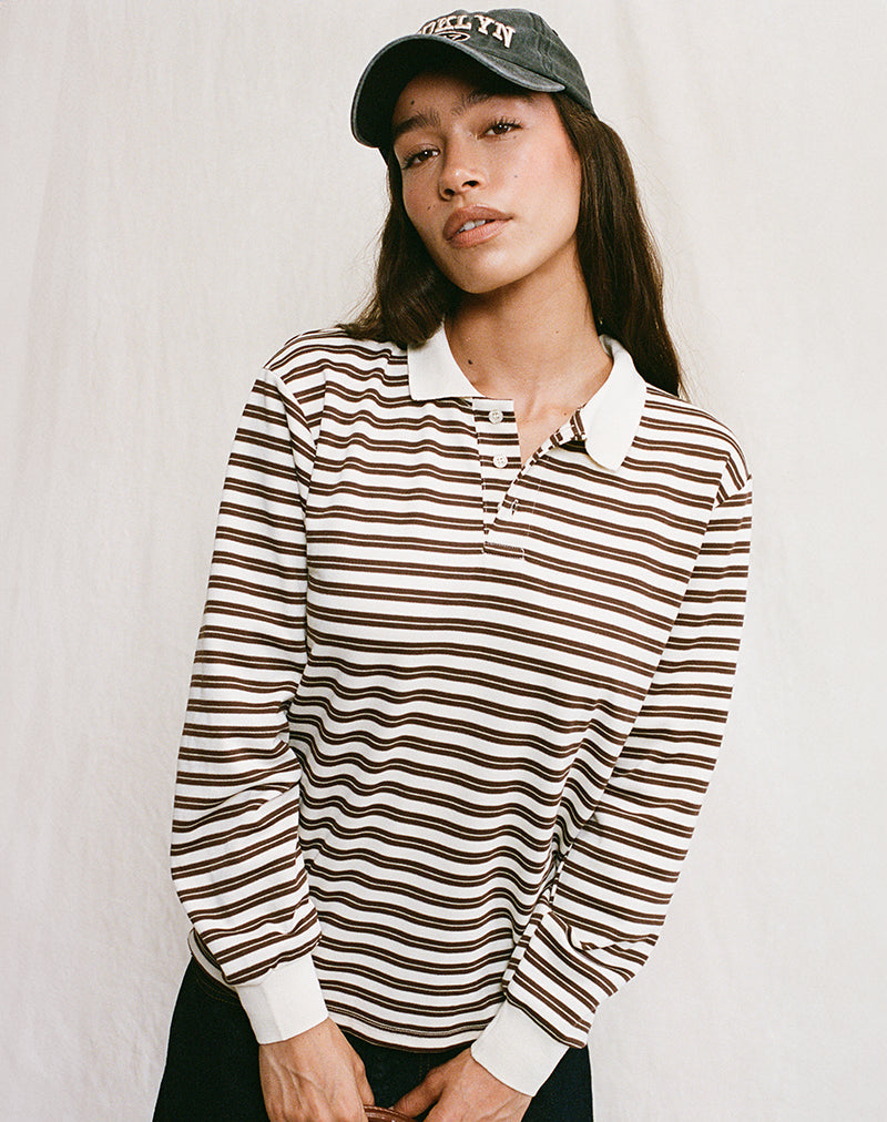 Image of Kemillau Baggy Shirt in Brown with White Stripes