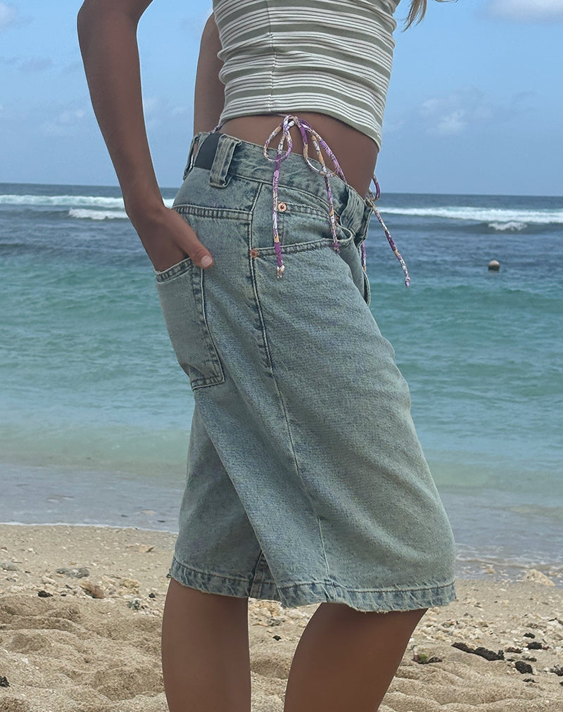 Low Rise Denim Skater Shorts in Bleach Denim