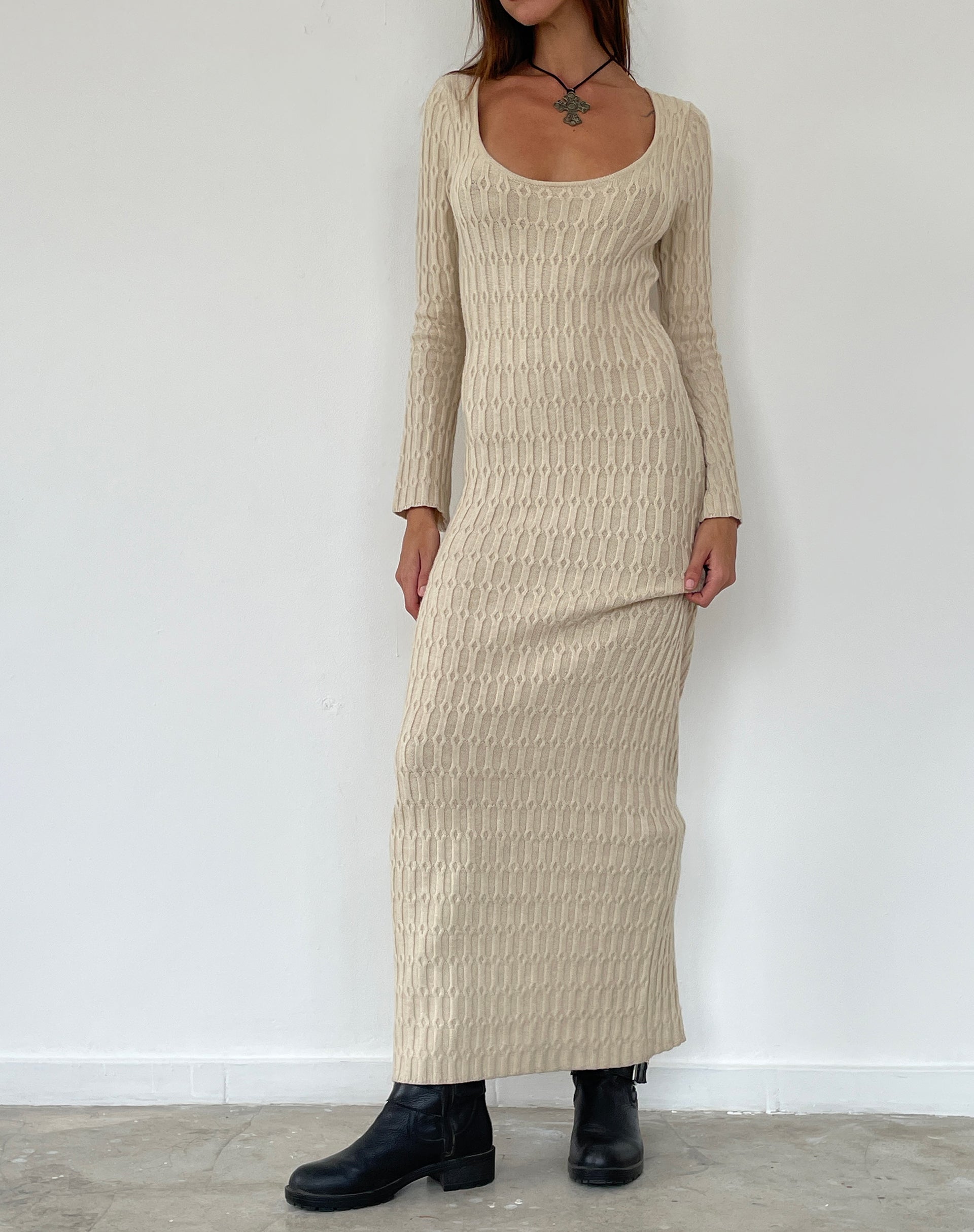 Kiasta Long Sleeve Maxi Dress in Neutral Knit Kiasta Long Sleeve Maxi Dress in Neutral Knit