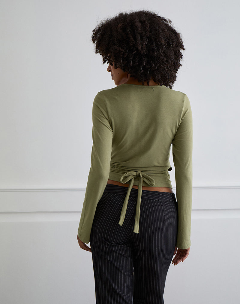 Image of Kien Long Sleeve Wrap Top in Olive