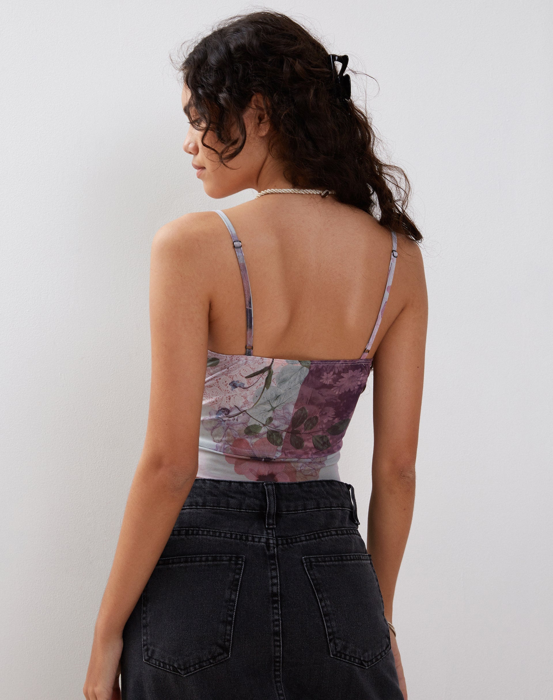 Image of Kikan Cropped Mesh Cami in Abstract Scrapbook