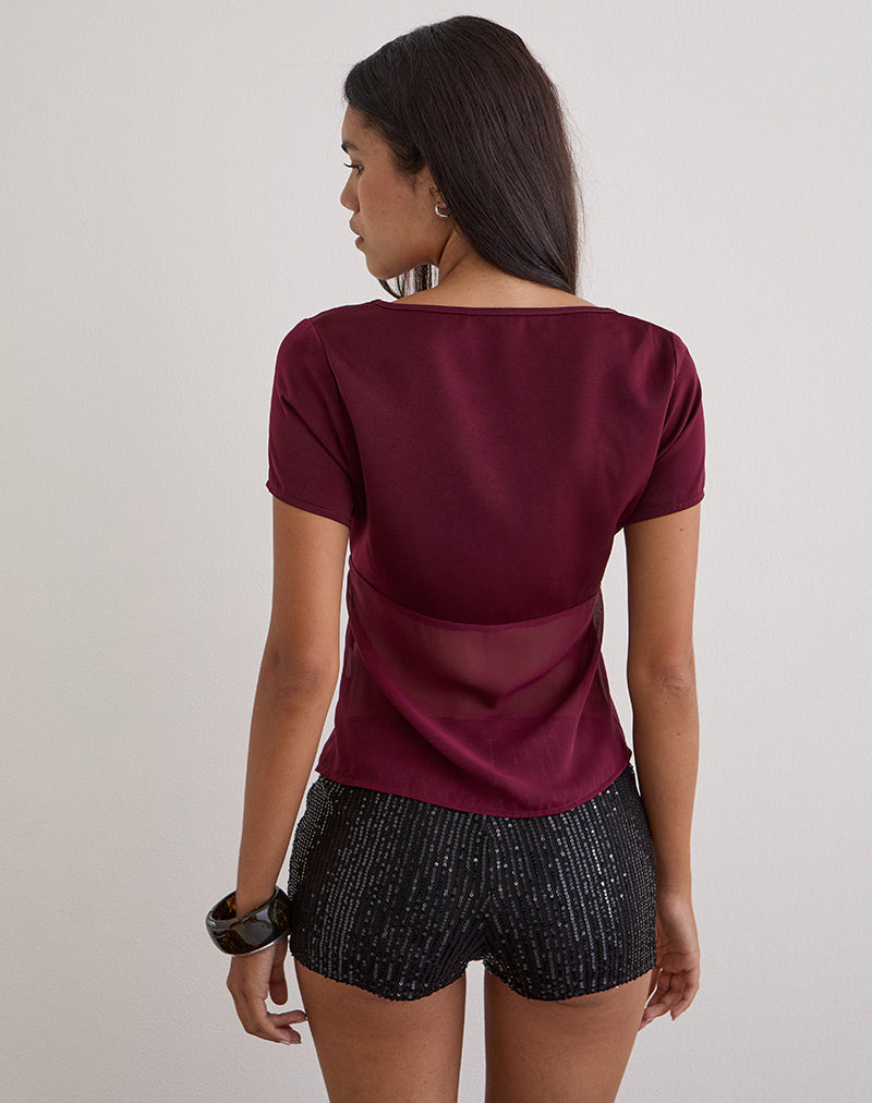 Image of Kilu Top in Satin Chiffon Burgundy
