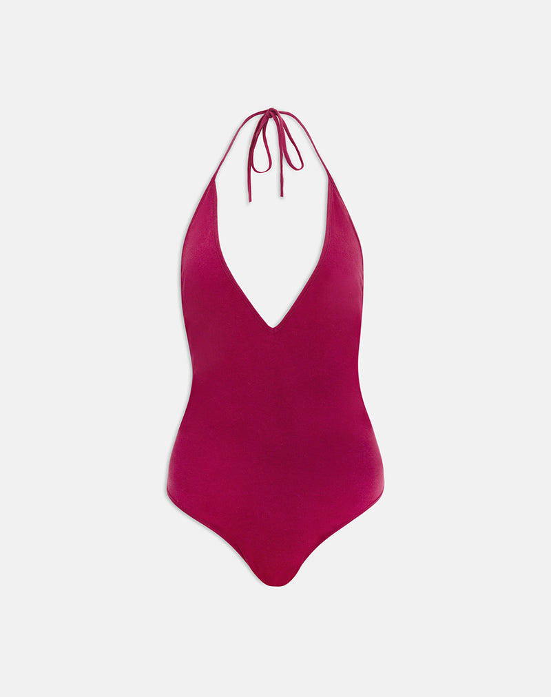 Kitty Deep Plunge Bodysuit in Burgundy