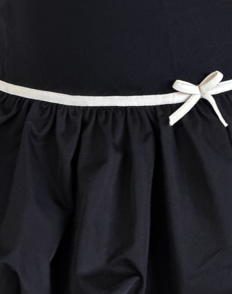 Motel Klaita Bow Detail Puffball Mini Dress in Black