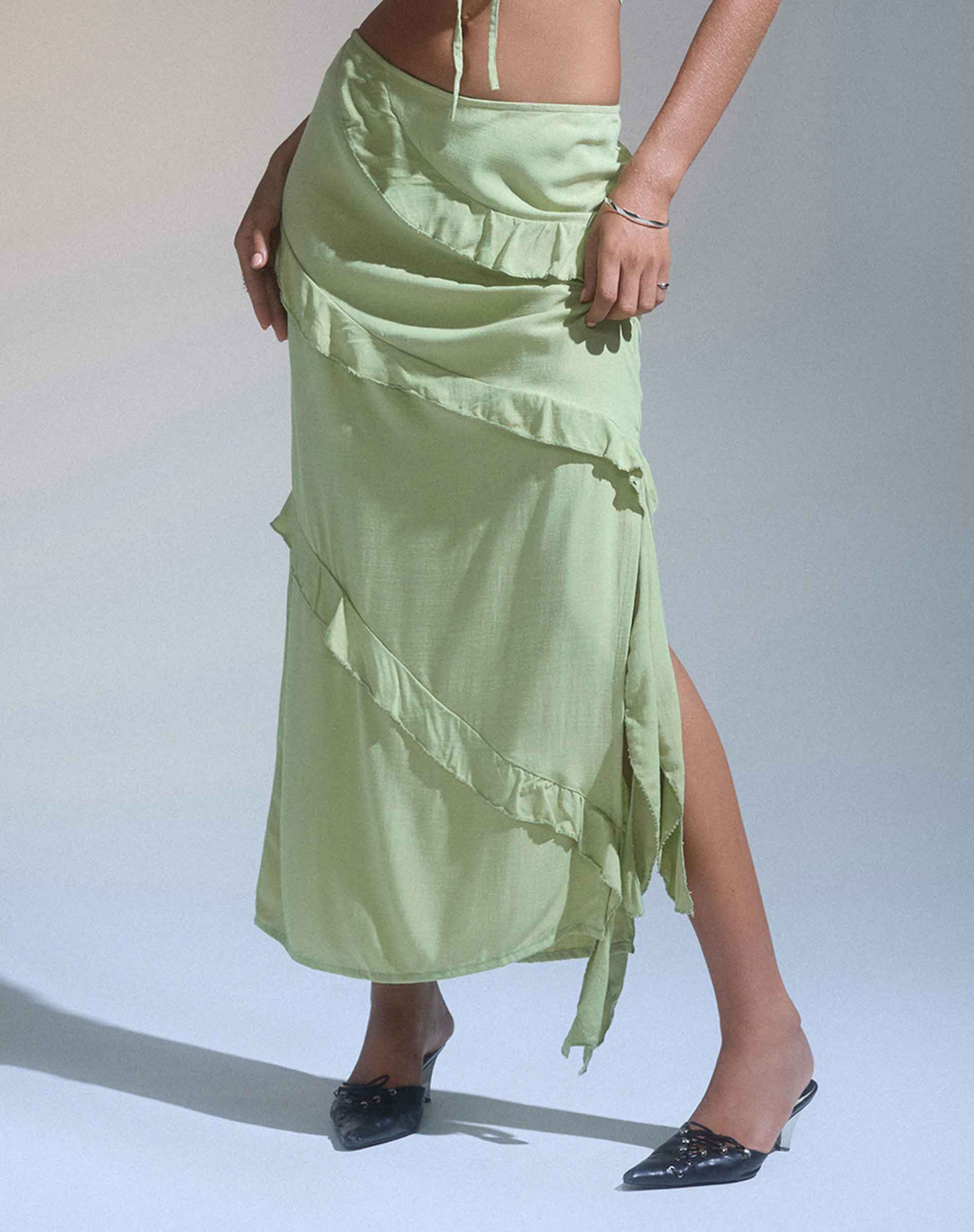 Sage green maxi skirt sale