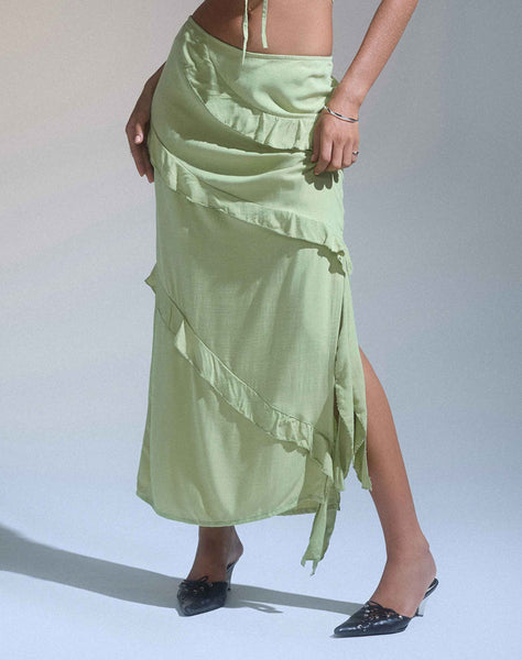 Mint Sage Low Rise Ruffle Maxi Skirt | Varena – motelrocks-com-us