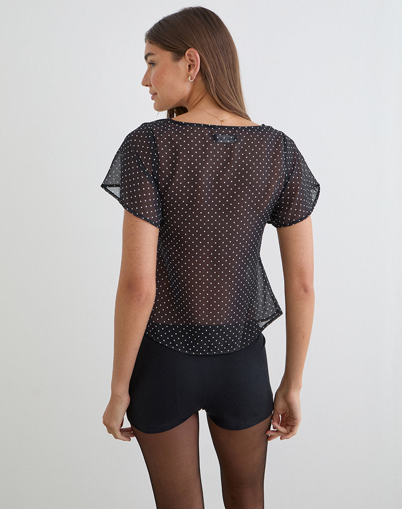 Image of Kota Chiffon Blouse in Black with Micro Polka Print