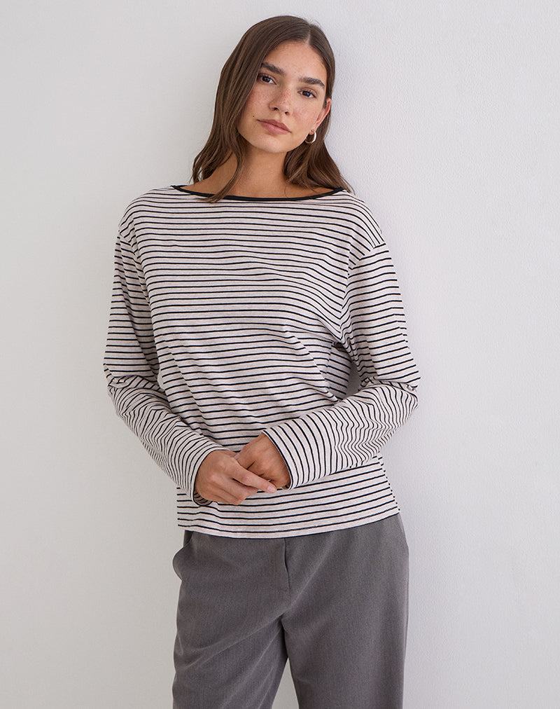 Kumiko Long Sleeve Top in Jersey Grey and Black