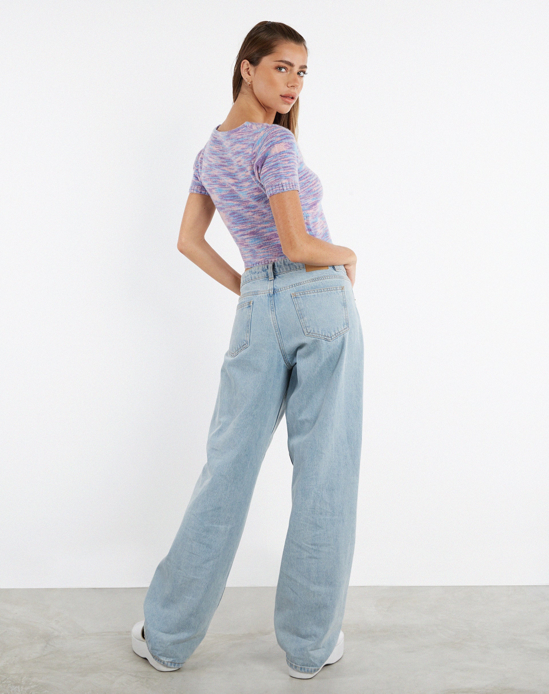 image of MOTEL X JACQUIE Kusha Crop Top in Mix Space Dye Knit Lilac