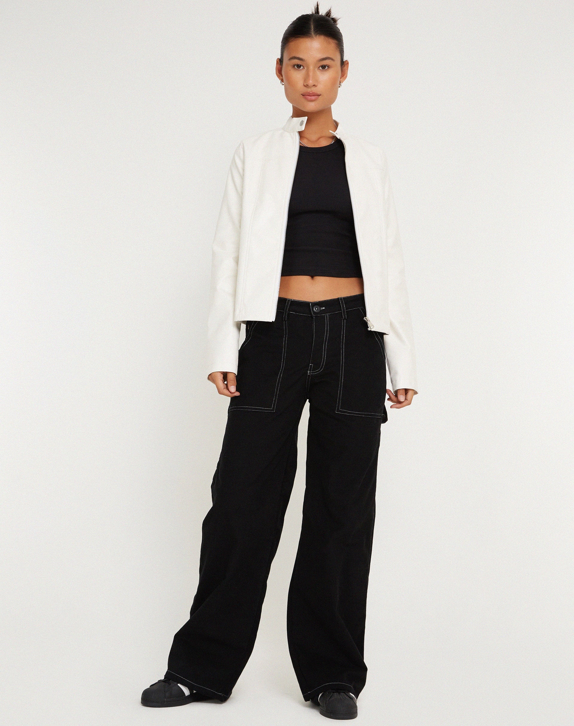 image of Kusnaedi Wide Leg Trouser in Black and White Top Stitch