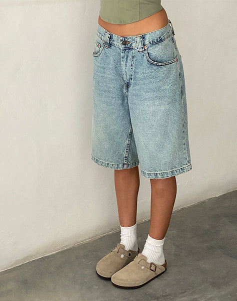 Blue Bleach Denim Low Rise Shorts | Skater – motelrocks-com-us