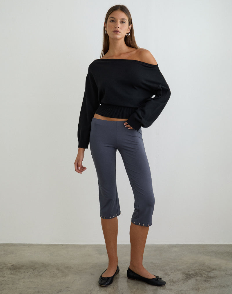 Image of Kyogai Capri Trouser in Jersey Ocean Storm with Eyelets