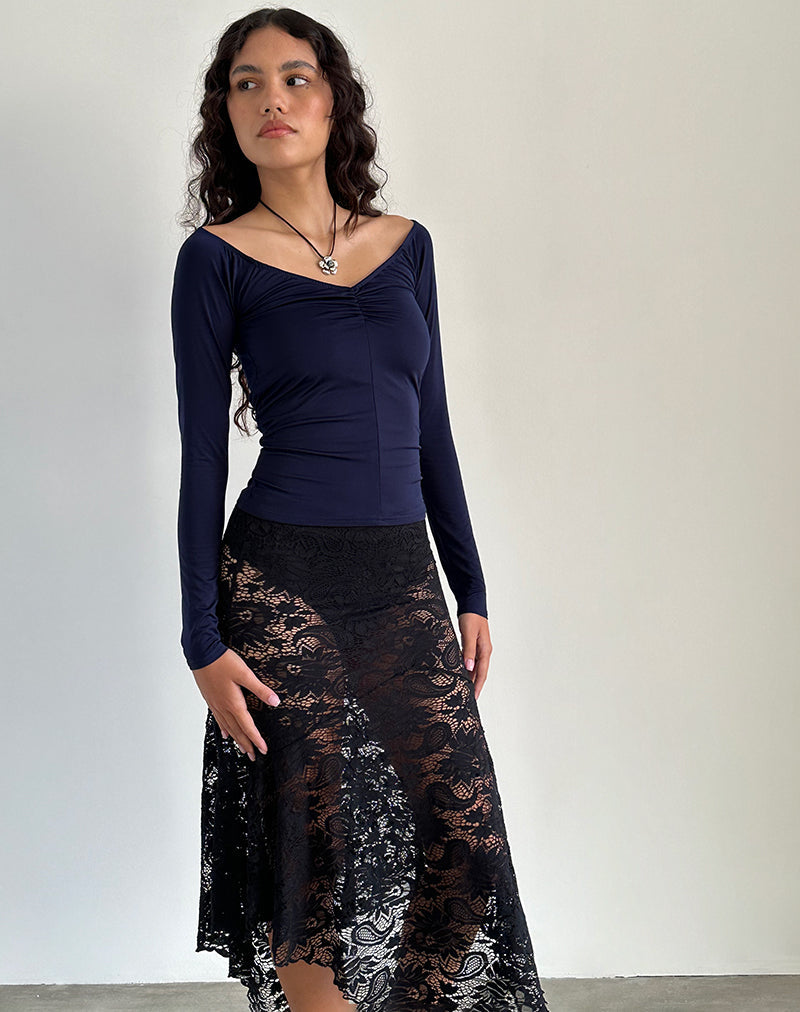 Navy Ruched Front Long Sleeve Top | Kaisley motelrocks-com-us Navy Ruched Front Long Sleeve Top | Kaisley motelrocks-com-us