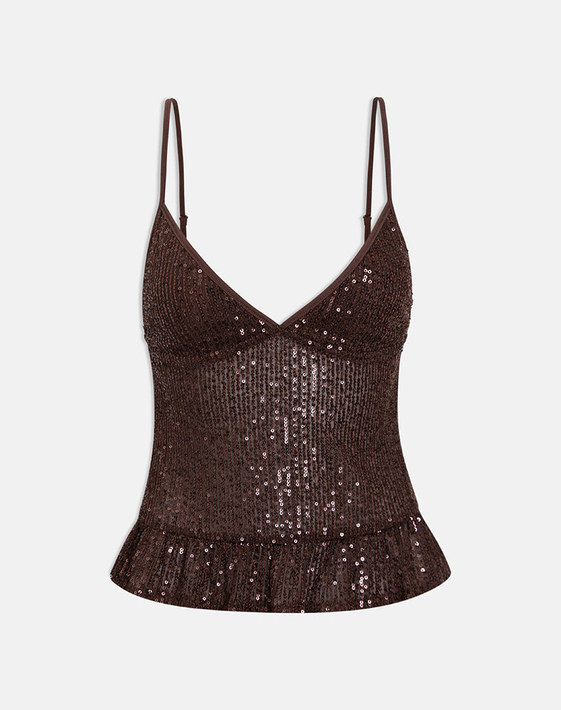 Brown Sequin Drape Cami Top | Karka – motelrocks-com-us