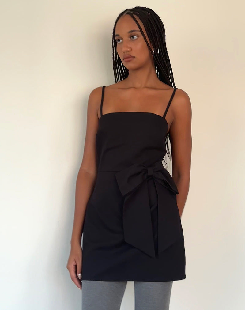 Lacerta Bow Mini Dress in Tailoring Black