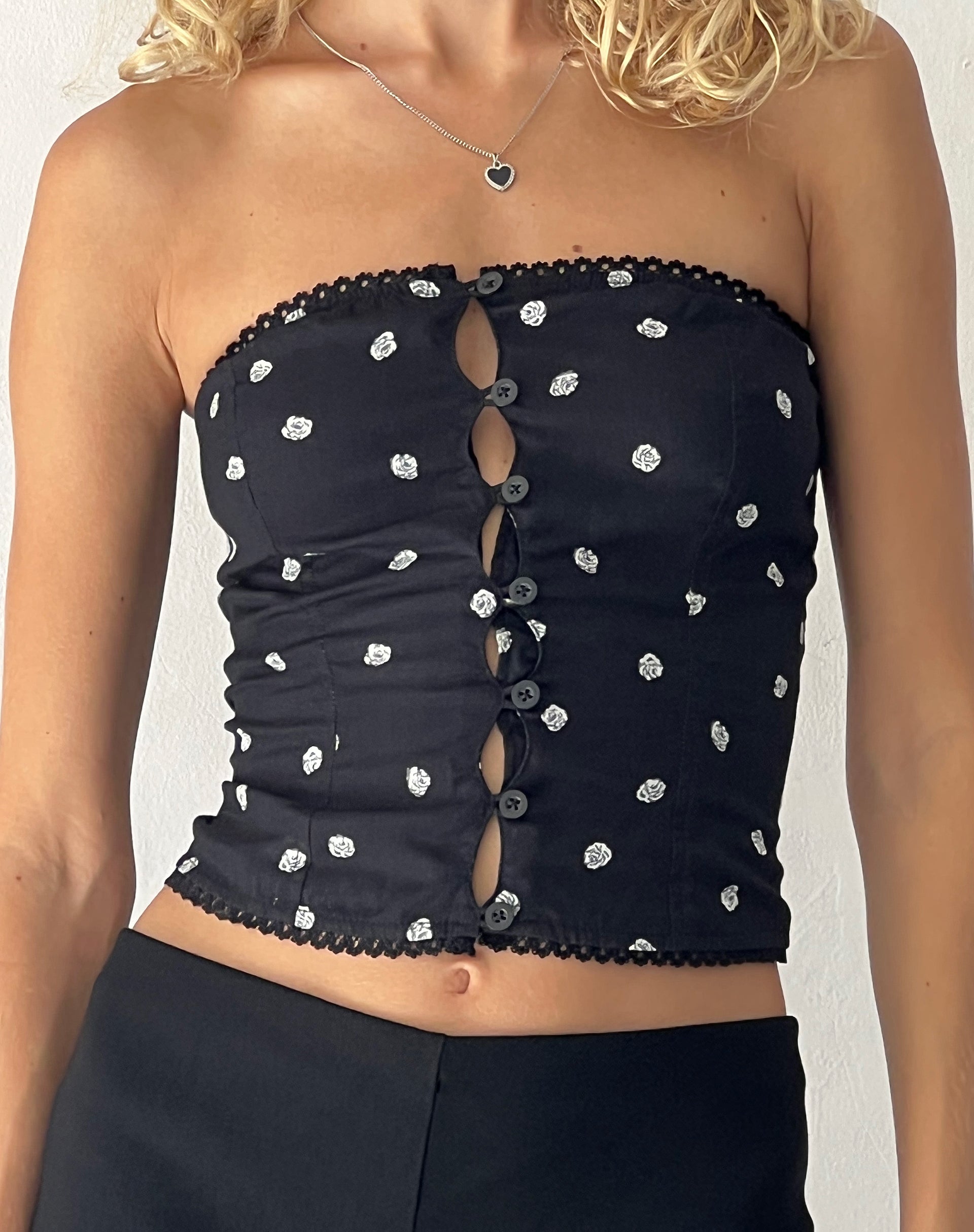 Ditsy Rose Black Button Front Corset