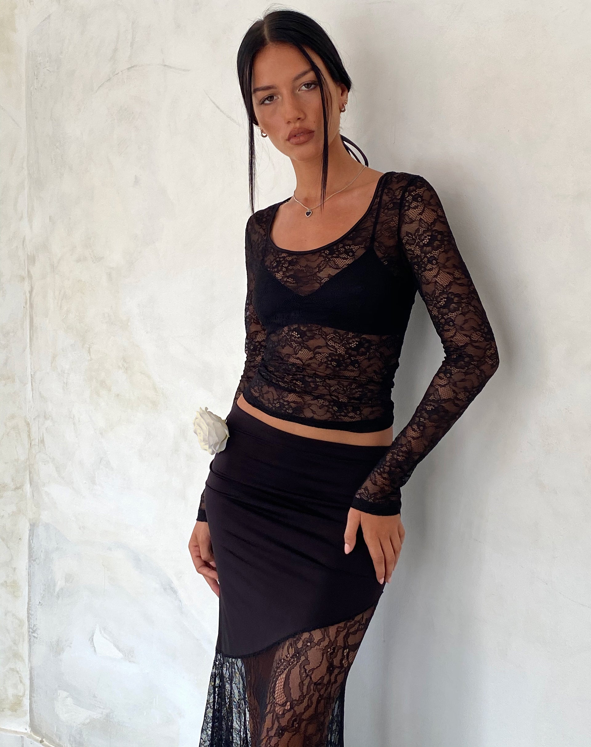 Image of Lainey Unlined Long Sleeve Top in Black Lace