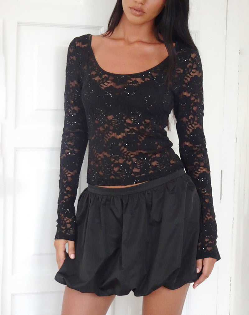 Image of Lainey Unlined Long Sleeve Top in Black Sequin Lace