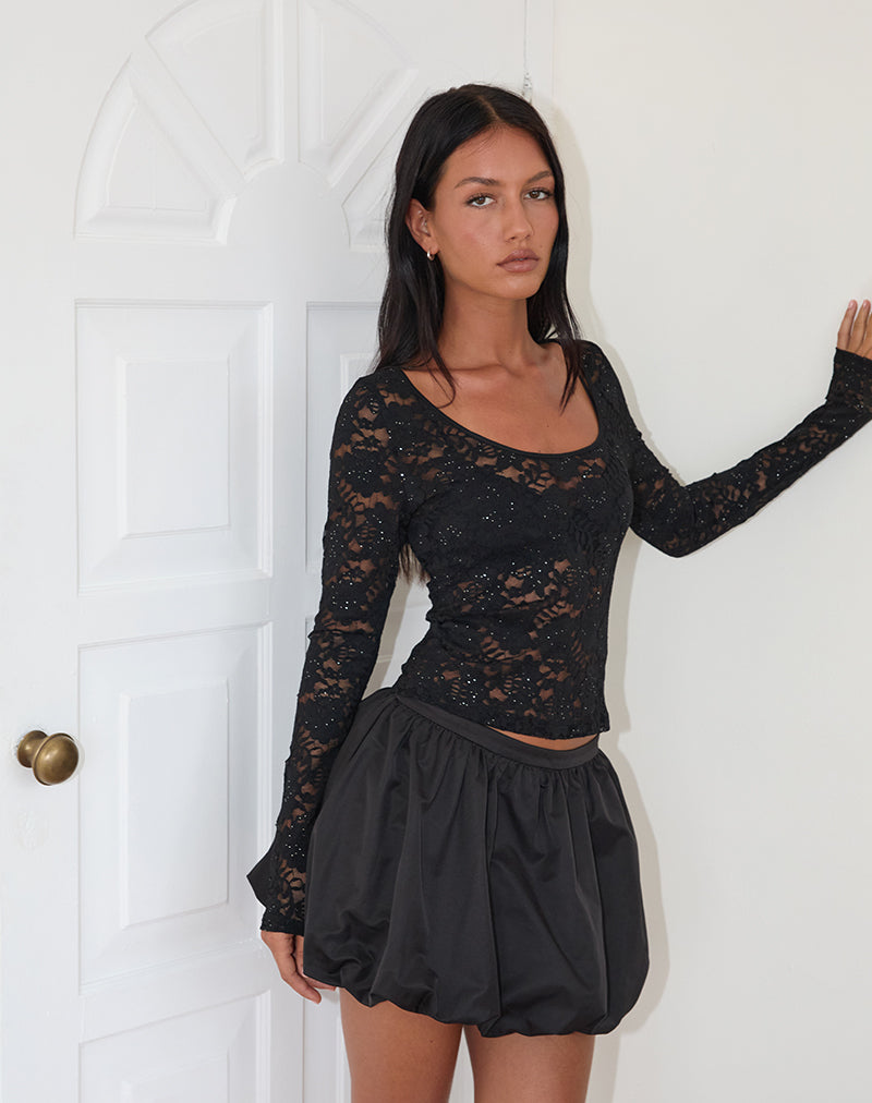 Image of Lainey Unlined Long Sleeve Top in Black Sequin Lace