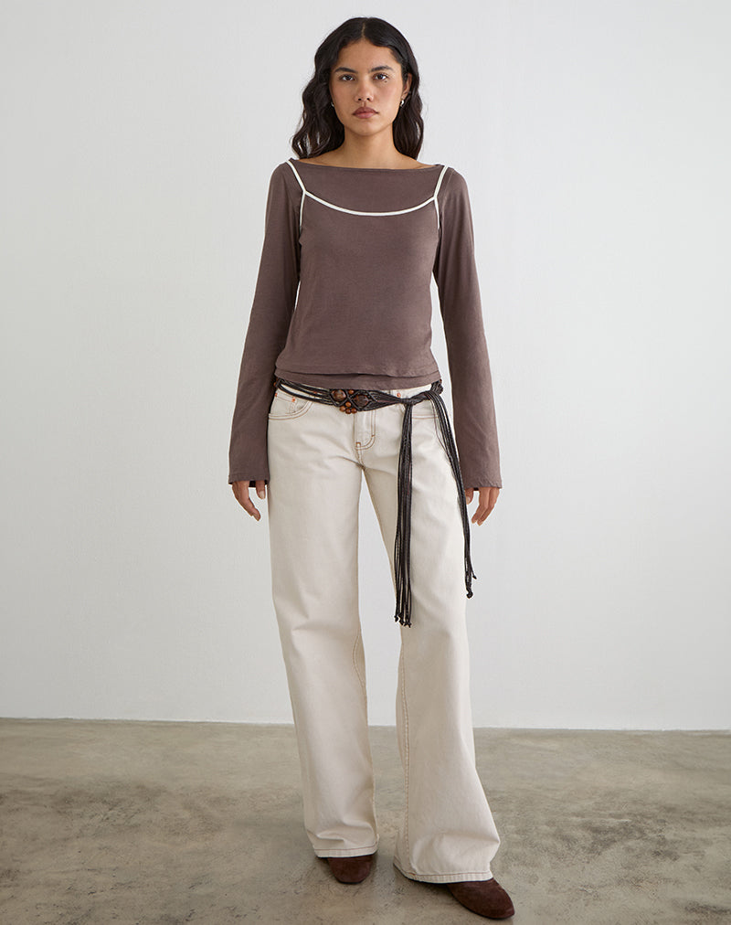 Image of Laken Long Sleeve Top in Walnut with Vanilla Ice Binding
