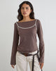 Image of Laken Long Sleeve Top in Walnut with Vanilla Ice Binding