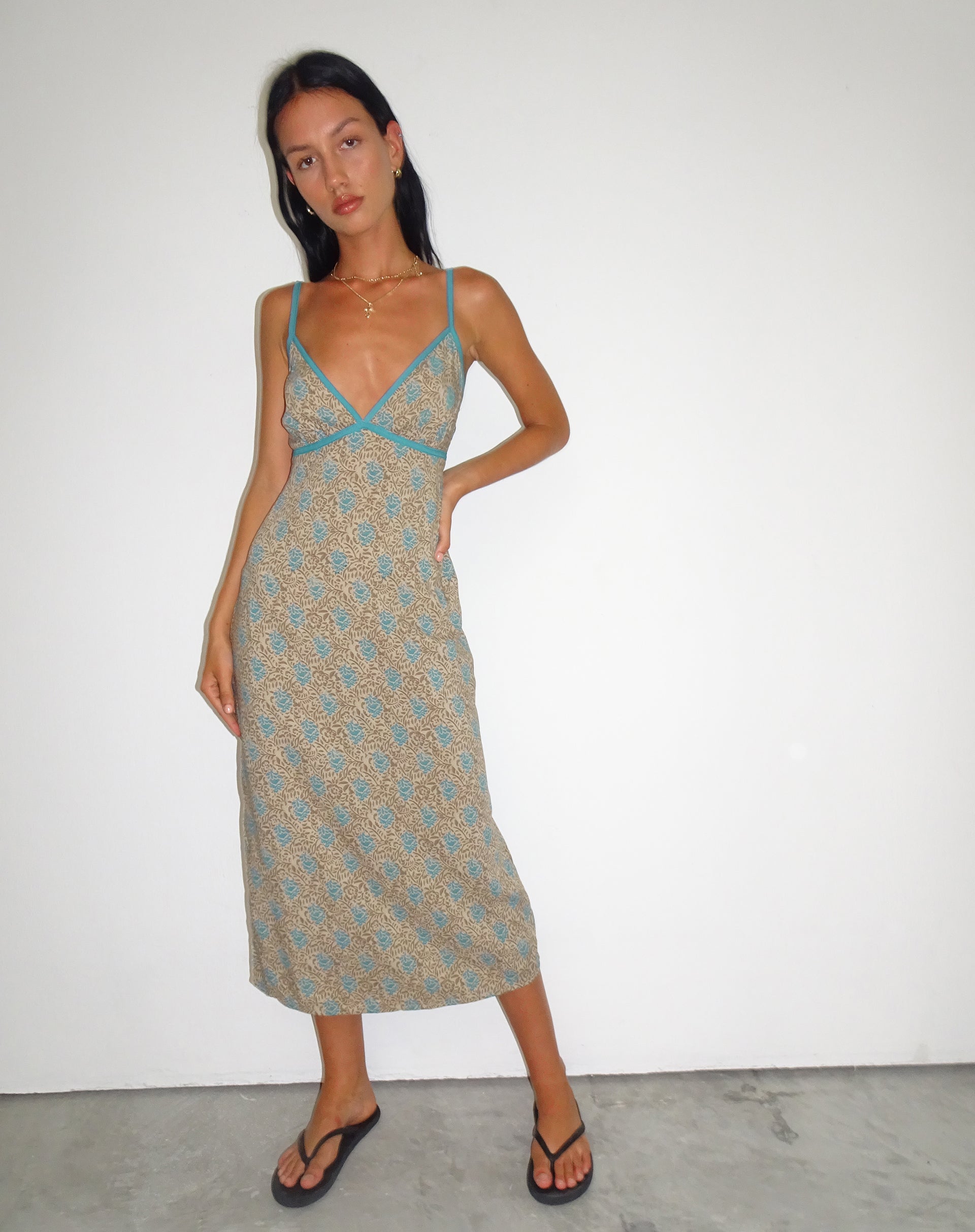Bohemian Batik Blue Brown Midi Dress | Lalu motelrocks-com-us Bohemian Batik Blue Brown Midi Dress | Lalu motelrocks-com-us