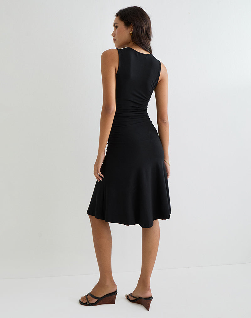 motel rocks midi dress Laluma Midi Dress in Black , V Neck