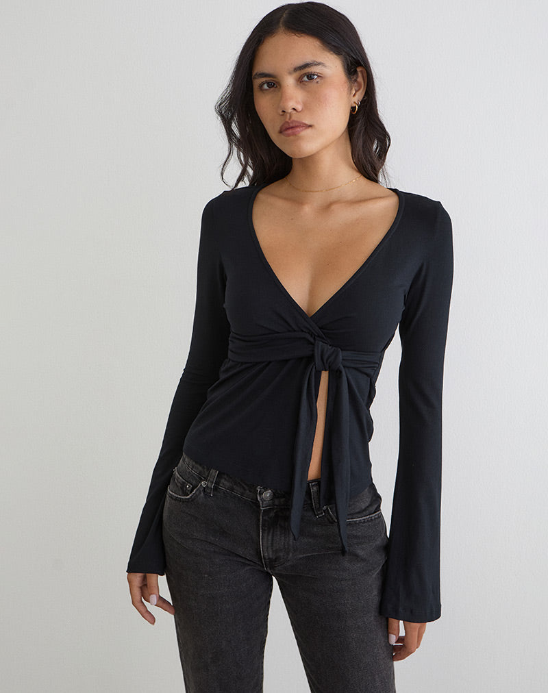 Lamae Wrap Top in Black