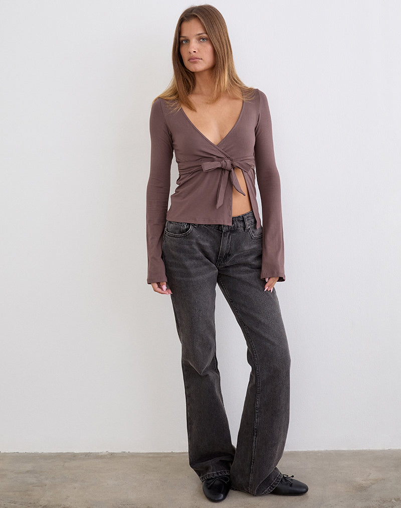 Image of Lamae Wrap Top in Deep Taupe