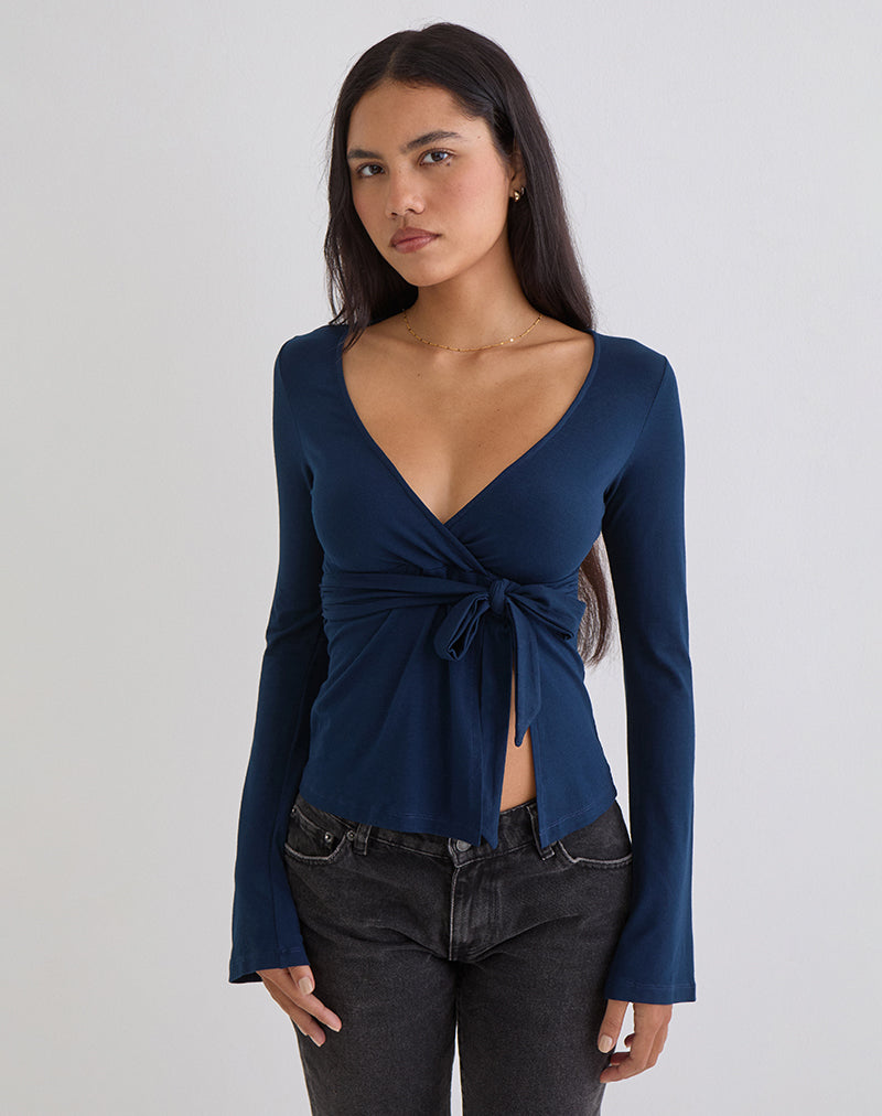 Image of Lamae Wrap Top in Navy