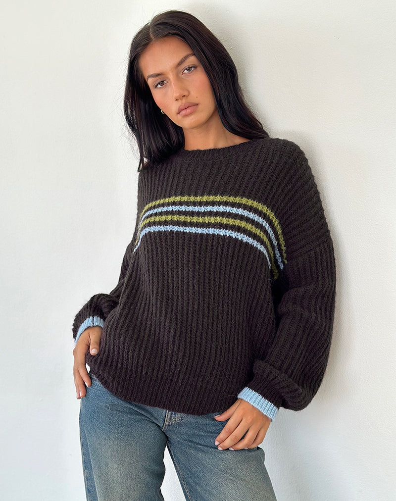 Lamees Jumper in Brown Knit with Stripe