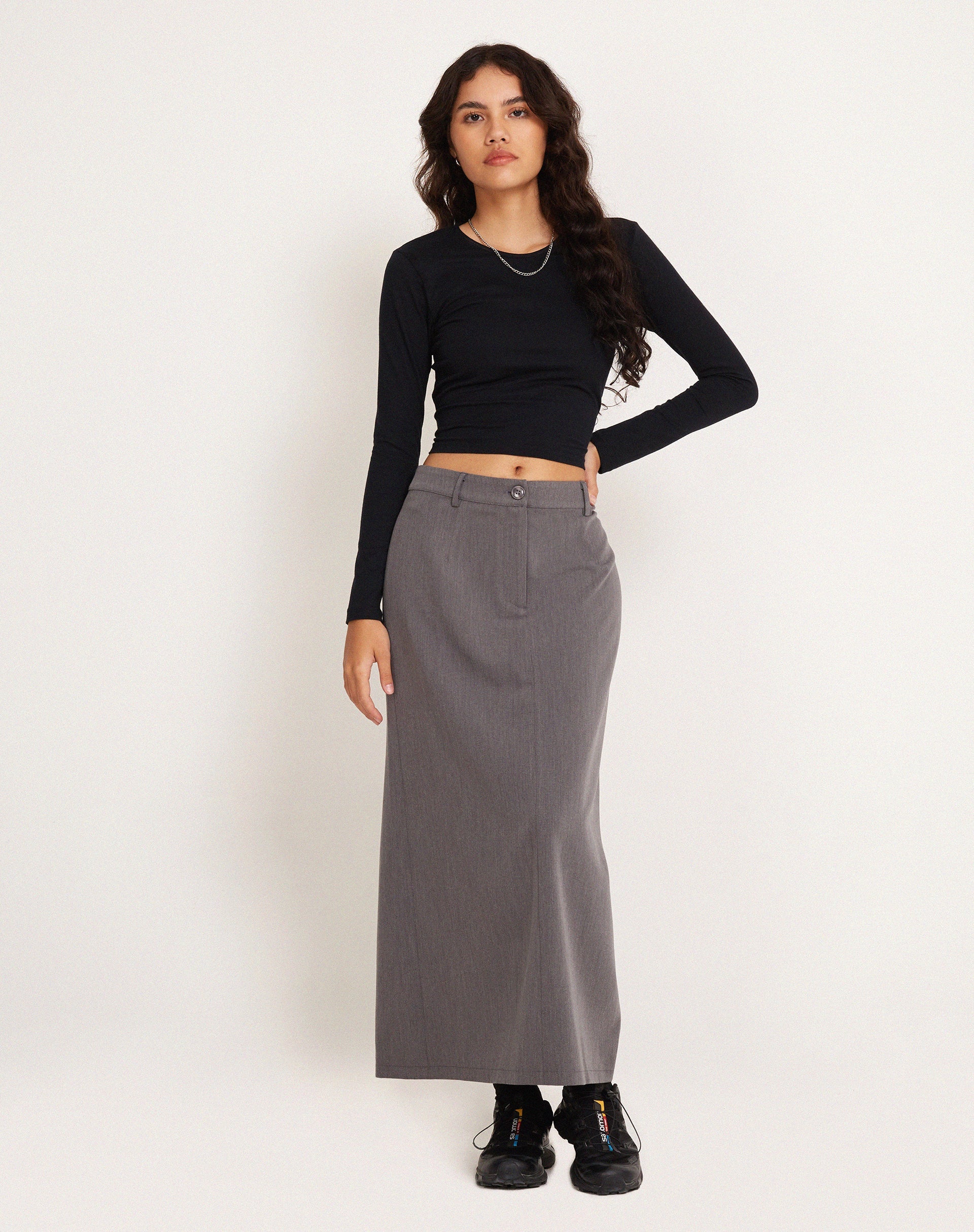 Image of Lanula Midi Skirt in Tailoring Charcoal