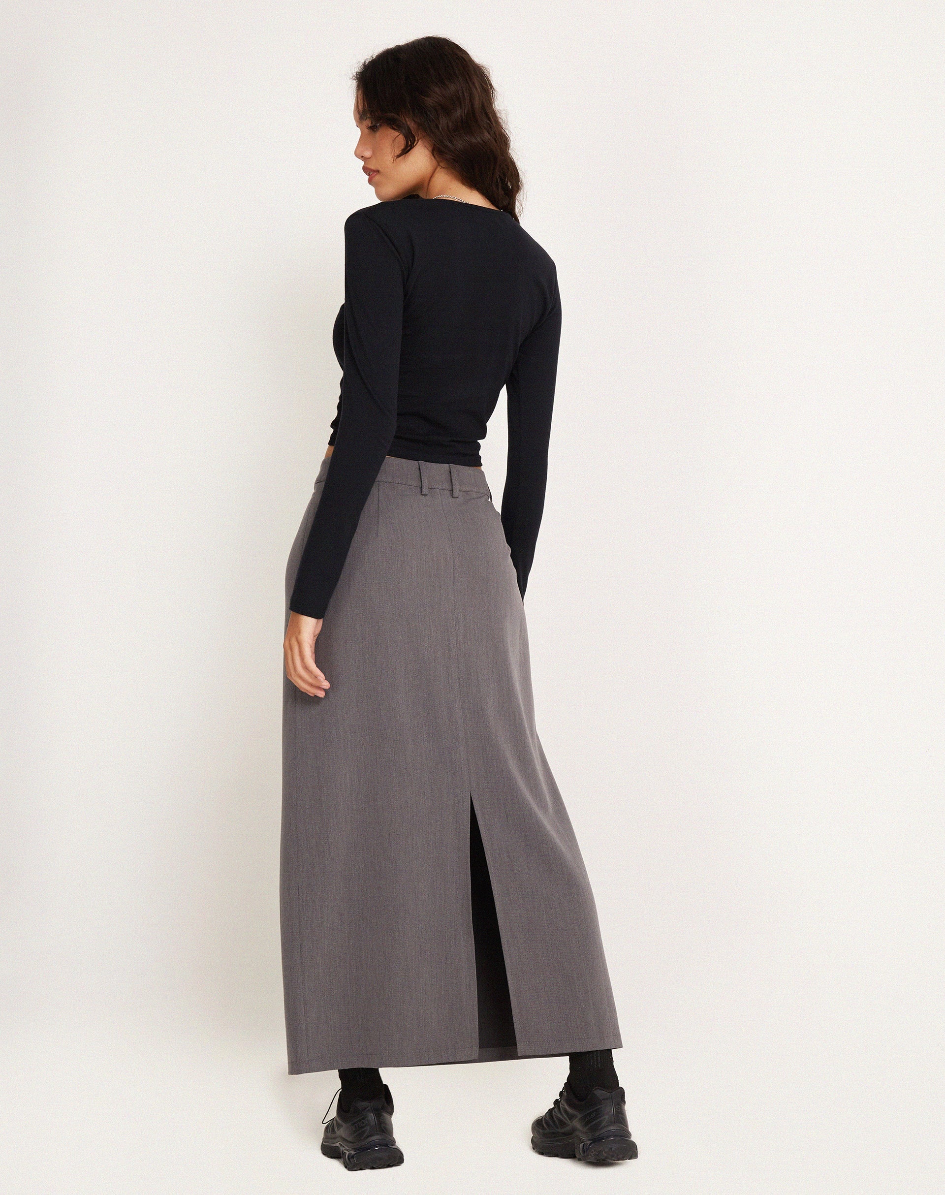 Image of Lanula Midi Skirt in Tailoring Charcoal