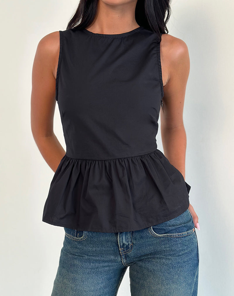 Image of Lanzo Tie Back Top in Poplin Black