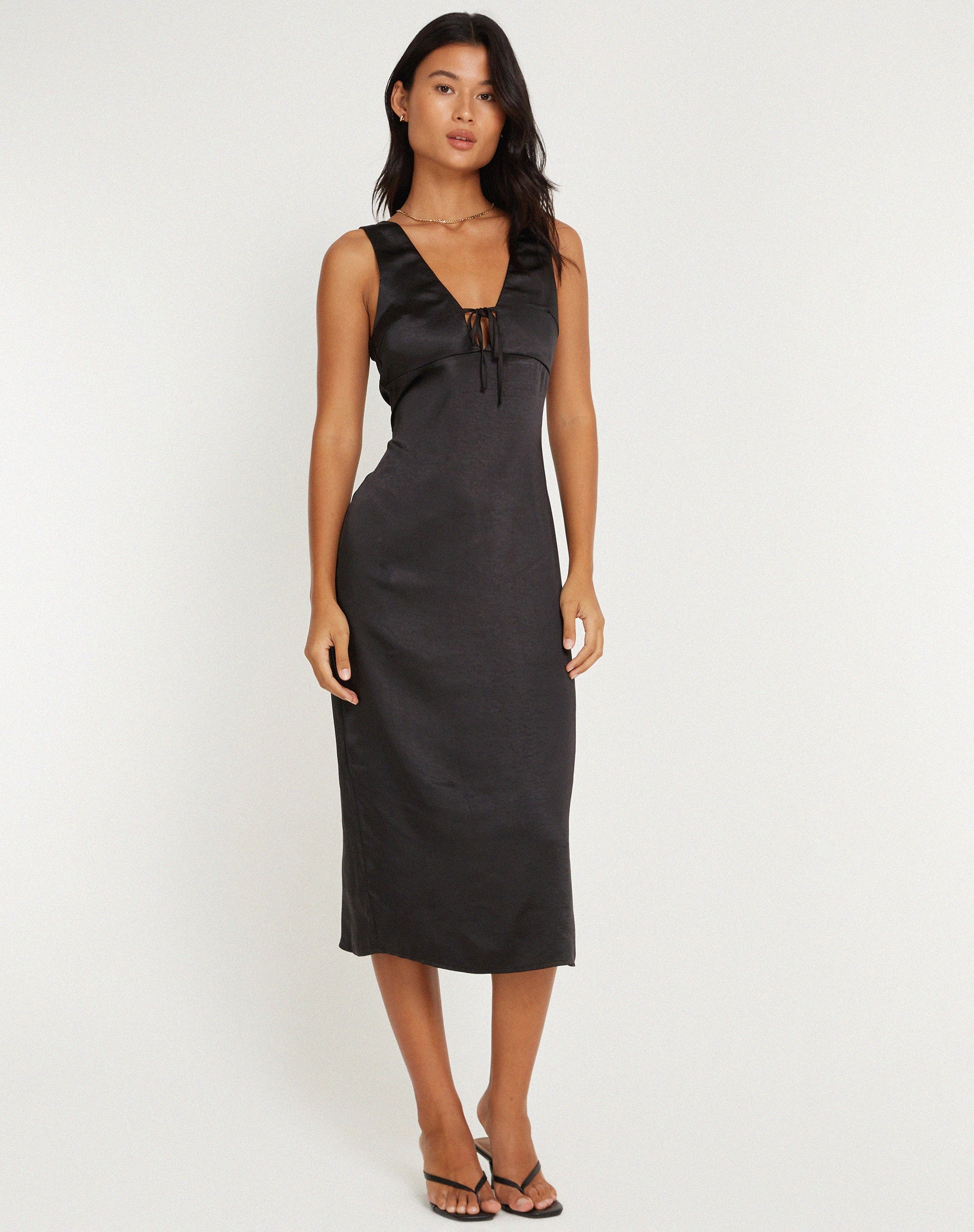 plunge tie midi dress Joah Brown Women's Plunge Tie Midi Dress in Black Joah Brown