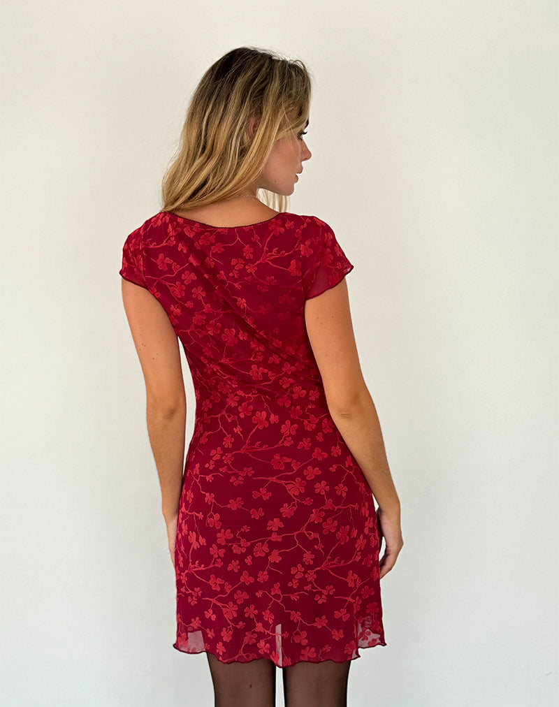 Red Grunge Floral Flock Mini Dress | Lashka motelrocks-com-us Red Grunge Floral Flock Mini Dress | Lashka motelrocks-com-us