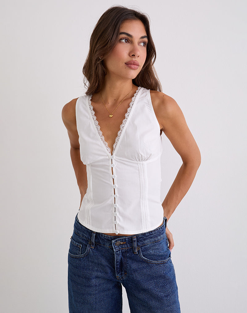 White V Neck Corset Top | Lasily – motelrocks-com-us